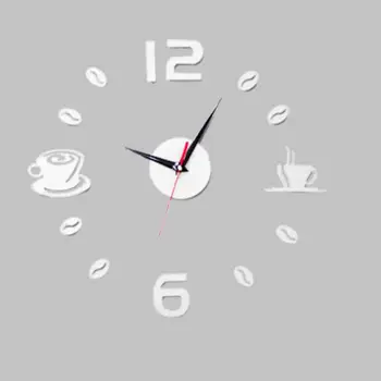 Kávové Šálky, Kuchynské nástenné art 3d diy hodiny nástenné zrkadlo hodiny moderný dizajn hodiniek domáce dekorácie DIY dekor nálepky obývacia izba
