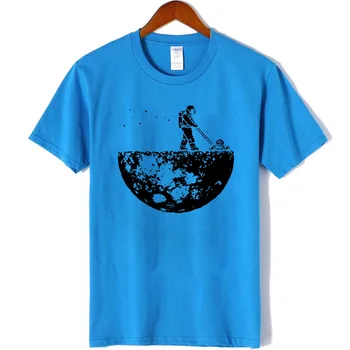 XIN YI Muži Móda Bežné Vysoko kvalitnej bavlny T-shirt Zábavné astronaut čistí mesiac print t shirt o-výstrihom pánske tričko