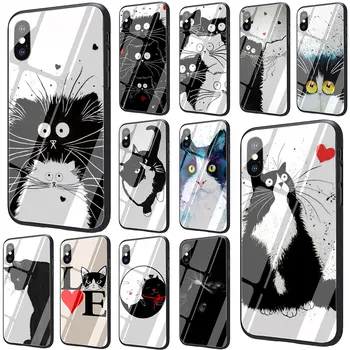 Umenie čiernej a bielej mačky Tvrdeného Skla Telefón Kryt puzdro pre iPhone SE 2020 5 5 6 6 Plus 7 8 Plus X XR XS 11 Pro Max
