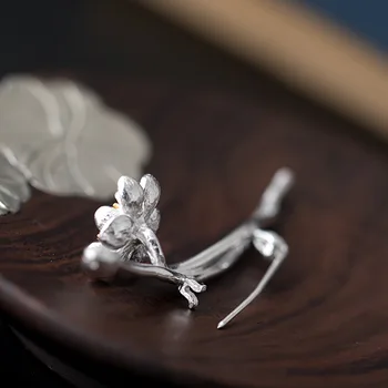 925 Sterling Silver Pobočky Lotosový Kvet Brošňa Pre Ženy Flyleaf Vysokej Kvality Lady Čínsky Štýl Vintage Šperky