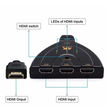 4K*2K 3D Mini 3 Port HDMI Prepínač 1.4 b 4K Switcher HDMI Splitter 1080P 3 v 1 z Port Hub pre DVD HDTV Xbox, PS3, PS4 Zachytiť Kartu