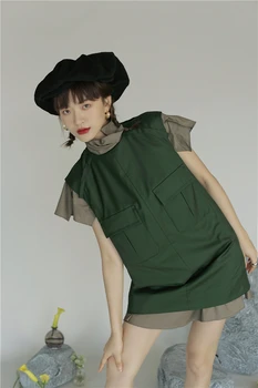 CHEERART Japonskom Štýle Zelená Turtleneck Mini Šaty Letné Pathwork Falošné 2 Kus Dizajnér Motýľ Rukáv Dresss 2020 Móda