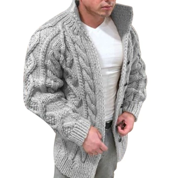 2020 Sveter Kabát Muži Jeseň Zima Nové Teplé Knitwear Bunda Farbou Tlačidlo Stand Golier Cardigan Muž Pletený Kabát