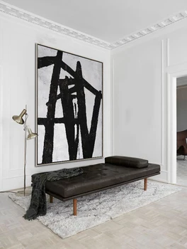 Veľké Abstraktné Maliarske Plátno Umenie Vertikálne Minimalistický Nástenné Maľby Minimal Art Béžová Čierna A Biela Wall Art Domova