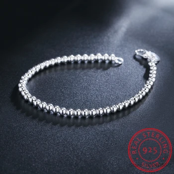 925 Sterling Silver 4 mm Hladké Korálky Náramok Pre Ženy Módne Svadobné Zapojenie Strana Kúzlo Šperky
