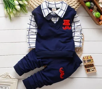 2019 Jeseň kórejský detské Oblečenie Chlapec Bavlna Dlhým rukávom Detí Vyhovovali Malých Detí Bežné Dvoch-dielny