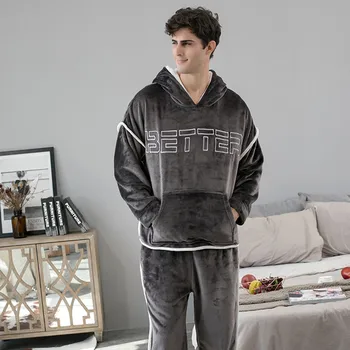 Pár Hoodie Flanelové Pyžamo Nastaviť Hrubé Pjama Ženy Muži Zime Teplé Sexy Sleepwear 2020 Nové Módne Oblečenie Oblečenie, Oblečenie Pre Voľný Čas