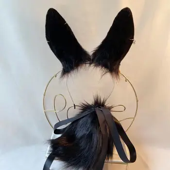 Nové Čierne Bunny Králik Uši, Vlasy Hoop Chvost Nastaviť Ručne Vyrobené Pracovať Pre KC Cosplay Party Hra Kostým Príslušenstvo Zákazku