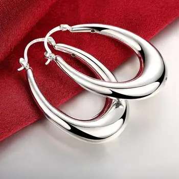 Kruh Hladký Tvar U Veľkých Hoop Náušnice Pre Ženy 925 Silver Identifikovať Oválne Náušnice Európska Značka Fashion Darček Šperky