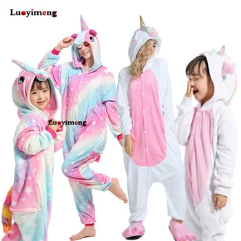 Ženy Zimné Jednorožec Pyžamo Dospelých Onesie Cartoon Jumpsuit Sleepwear Cosplay Party Siamské Oblečenie Licorne Flanelové Deti Pyžamá