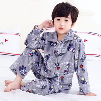 Zahreje v zime Pijamas Deti Flanelové Pijama nastaviť Dieťa chlapec dievča Cartoon tlač Pyžamo Deti sleepwear Dieťa pyžamo 2-12y