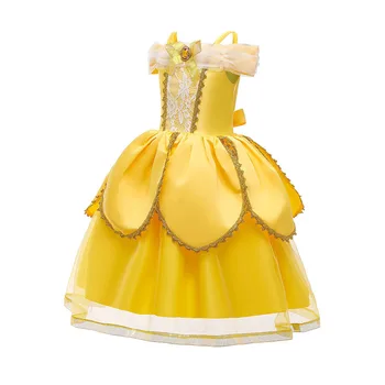 Kostým princezná Deluxe Belle Party Šaty pre Dievčatá Efektné Šaty Halloween Karneval Kráska a Zviera Frocks 3-10 TON