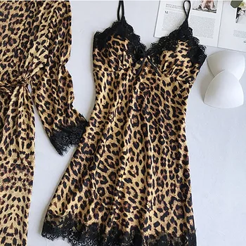 Leopard Pyžamá pre Ženy Čipky Sexy spodná Bielizeň, Módne Hodváb Pajama Sady Ženy 2020 Lete Pijama Mujer Pyžamo s Hrudníka Pad