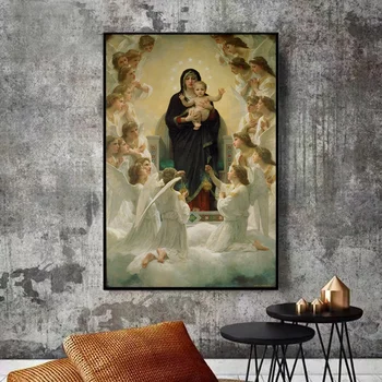 William Adolphe Bouguereau Slávny Majster Umelec Panny s Anjelmi Plátno na Maľovanie Plagátu Tlač Obývacia Izba Dekor Wall Art