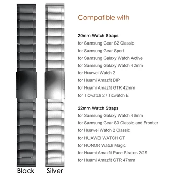 Kovové Nerezové potítka pre Samsung Sledovať 46 mm 42mm S3 Aktívne Sledovať Popruh pre Amazfit 3 GTR 47mm / HUAWEI GT Watchband