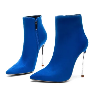 Arden Furtado 2018 topánky žena strany bodce sexy vysokých podpätkoch 12 cm zips, červené, modré členkové topánky ukázal prst žena kovové podpätky