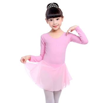 Deti, Dievčatá, Dlhý Rukáv Bavlna Tylu Balet Tutu Dance Trikot Šaty pre Výkon Dancewear Oblečenie s Šifón Viazaná Sukne
