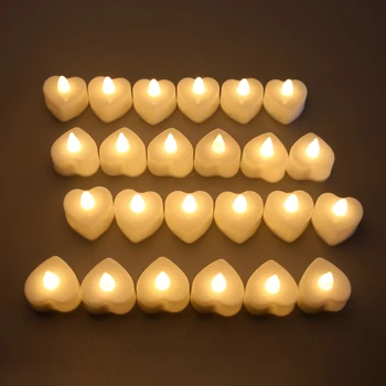 24 Flameless Malé Led Sviečka Pre Domáce Vianočné Party Svadobné Dekorácie v tvare Srdca Elektronické Tealight Sviečky Batérie-Napájanie