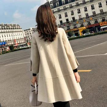 Dámske vlnené kabát 2020 jesenné a zimné nové módne strednej dĺžky plášť A-line houndstooth vlnené kabát