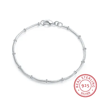Čisté Reálne 925 Sterling Silver Drobné Tenké Korálky Had Reťazca Náramok pre Ženy priateľka Šperky pulseras armbanden voor vrouwen