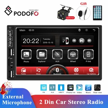 Podofo 2Din Auto Multimediálny Prehrávač Bluetooth Autoradio FM Stereo Prijímač Podpora Externého Mikrofónu Pre Nissan Toyota, Mazda Kia