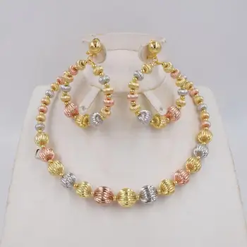 Šperky Set Pre Ženy, Lopta Dizajn Rose Gold & Zlatá Farba Náhrdelník Visieť Náušnice Strany Šperky