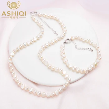 ASHIQI Prírodné Baroková perla Šperky Sady, 7-8mm Reálne Sladkovodné perly Vintage Náhrdelník Náramok pre ženy, Nový Príchod