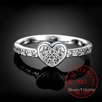 Deň matiek Darček Originálne Zirkón Krištáľové Srdce Krúžok 925 Sterling Silver Módne Láska Srdce Prstene Pre Ženy, Svadobné Jemné Šperky