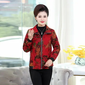 Ženy jeseň a v zime Krátke Tenké prešívaná bunda bavlna-vatovaný Kabát Tlač na Kvetinový Bavlna Čínsky Štýl Vintage Ženy Outwear