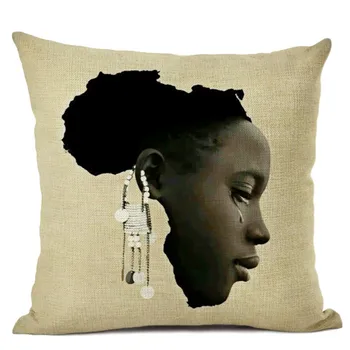 Africká Žena Portrét Vytlačené Bielizeň Cottton Sedáku kryt Na Gauč Afro Abstraktné Hodiť Vankúš na Dekoratívny Vankúš
