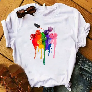 2020 Nové Tričko Ženy Grafické 3D Necht farba Farba Móda Tlačené Top Tričko Žena Tee Tričko Dámske Oblečenie T-shirt