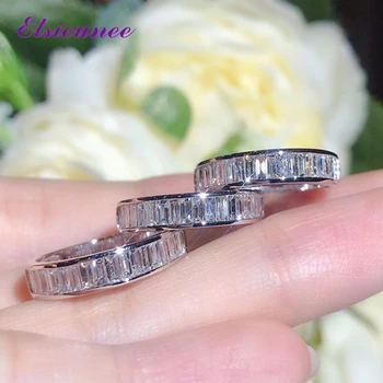 ELSIEUNEE 925 Sterling Silver Okrúhly Rez Plný Kameňa Prst Prstene Pre Ženy, Mužov Simulované Moissanite Zapojenie snubný Prsteň
