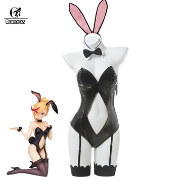 ROLECOS Hra Muse Dash Cosplay Kostým Rin Bunny Sexy Dievča Jumpsuit Ženy Čierny Kožený Kostým súťaž: Cosplay Remienky Halloween Party