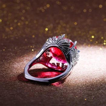 Hot Predaj Prehnané Vykladané vajcovité Červená Zirkón Ženy Krúžky Trendy Jednoduché Zapojenie Snubné Prstene S Veľký Kameň Šperky anel