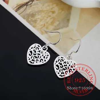 925 Sterling Silver Náušnice Kórejský Vintage Duté Vzor Srdce Dlho Visieť Náušnice Pre Ženy 2020 Zapojenie Svadobné Šperky