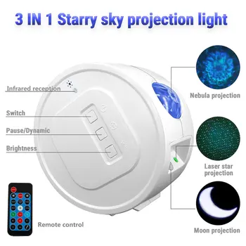 Hviezdne Nebo Projektor Star Nočné Svetlo Farebné Diaľkové Ovládanie Bluetooth Hudba Deti Spálňa Nočné Osvetlenie Rotable Deti Svetla