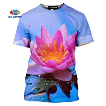 SONSPEE Purple Lotus Kvety Tričko Mužov 3D Print T shirt Vintage Príležitostné Letné Harajuku Tričko Nadrozmerné Telocvični Oblečenie Fitness Top