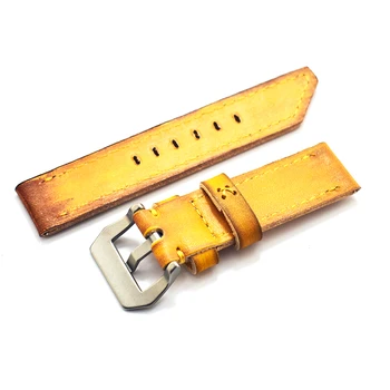 Vintage Yellow Ručné Kapela Mužov Watchband pre Panerai 20 mm 22 mm 24 mm Koža Hodinkové Remienky Muž Nahradenie Pásma Wist Náramok