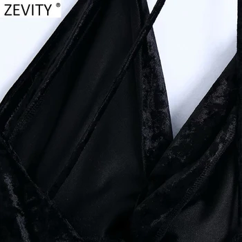 Zevity Nové Sexy Ženy Hlboko V Krku Viazané Velvet Šatka Mini Šaty Femme Backless Špagety Popruh Bežné Slim Klub Vestido DS4861