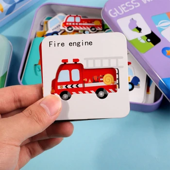 Drevené 3D Puzzle Skladačka Dieťa Vzdelávania Kto som Zodpovedajúce Hra s kartami Skoro Vzdelávacie Hračky Puzzle pre Deti Drevený Montessori Darček