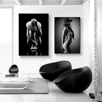 Abstrakt Nahé Ženy, Body Art Čierne Biele Plátno Obrazy Sexy Žena Cuadros Múr Umenia pre Obývacia Izba Domova (Bez Rámu)