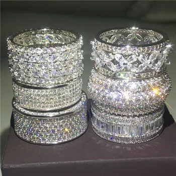 Choucong 6 Štýlov Luxusné Promise Ring 925 sterling Silver AAAAA Zirkón cz Zapojenie Svadobné Kapela Prstene Pre Ženy, Mužov, Šperky
