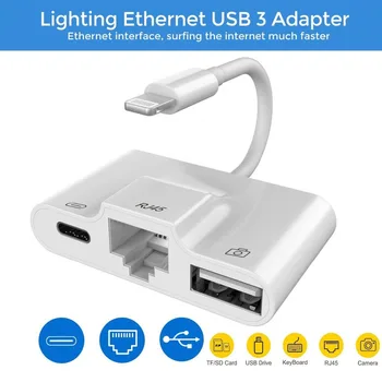 3 v 1 Nabíjací Adaptér konektora Na Lightning konektor LAN 100Mbps Ethernet RJ45 Adaptéra USB OTG Fotoaparát Čítačka Pre iPhone/iPad