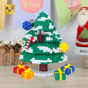 Xizai 8062 Veselé Vianoce Darček Vianočný Strom 3D Model 3980pcs DIY Mini Stavebné Bloky, Tehla Hračka 22 cm vysoký pre Deti, žiadne Okno