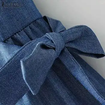 Elegantné Denim Modrá Blúzka Ženy, Topy, Tuniky 2021 ZANZEA Prehrabať Svetlice Dlhý Rukáv Košele Žena V Krku Zips Blusas Plus Veľkosť 5XL