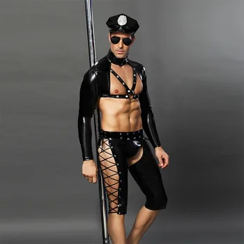 NOVÉ Pánske Úlohu Hrať Sexy Kožené Policajnej Uniforme Nastaviť Cosplay Jednotné Gay Bar, Tanečný Kostým Oblečenie 2020