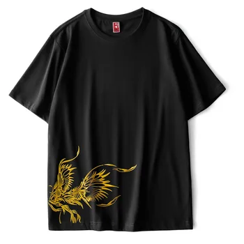Výšivky Phoenix Streetwear T Shirt Mužov Harajuku Čínsky Štýl T-Shirt 2020 Letné Tričko Bavlna Topy Tees Black WO2455