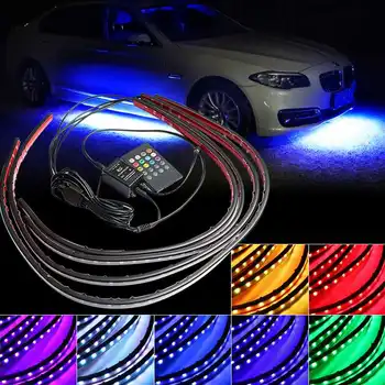 4pcs S Diaľkovým Auto RGB LED Pásy 5050 SMD Dekoratívne Atmosféru Lampy Pod Auto Trubice Underglow Systém, Podvozok Neon Light Kit