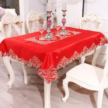 Červený obrus stola vlajka placemat obrus, placemat vyšívaný obrus štvorcový obrus