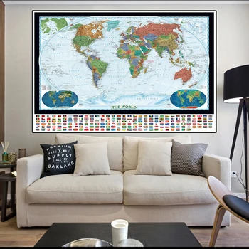 90*60 cm Thel Svet Politická Mapa S Národnými Vlajkami Stenu, Nálepky, Karty, Umenie Plagáty A Vytlačí Obývacia Izba Domáce Dekorácie